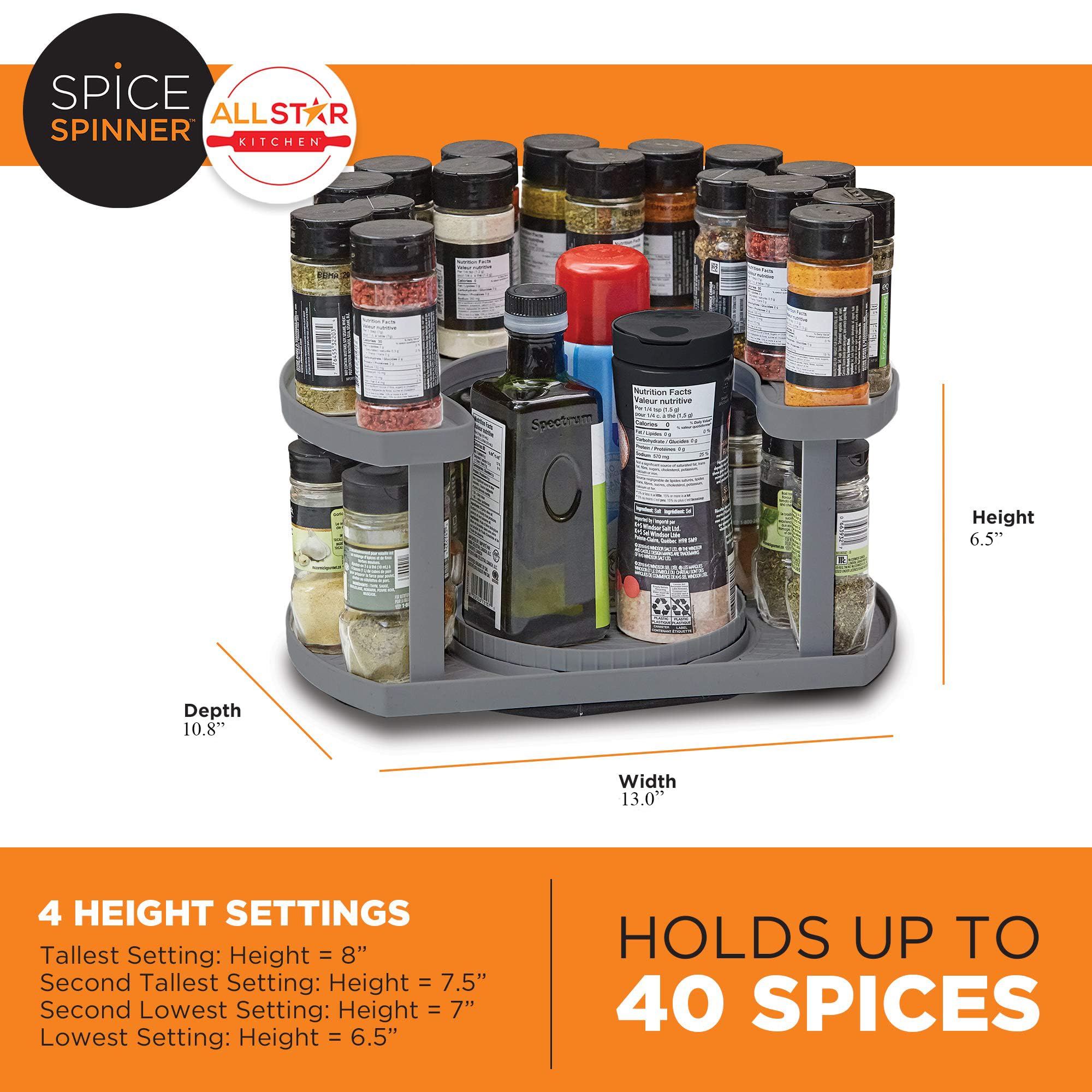 Allstar Spice Spinner diseno-compacto: ahorra espacio en gabinetes.