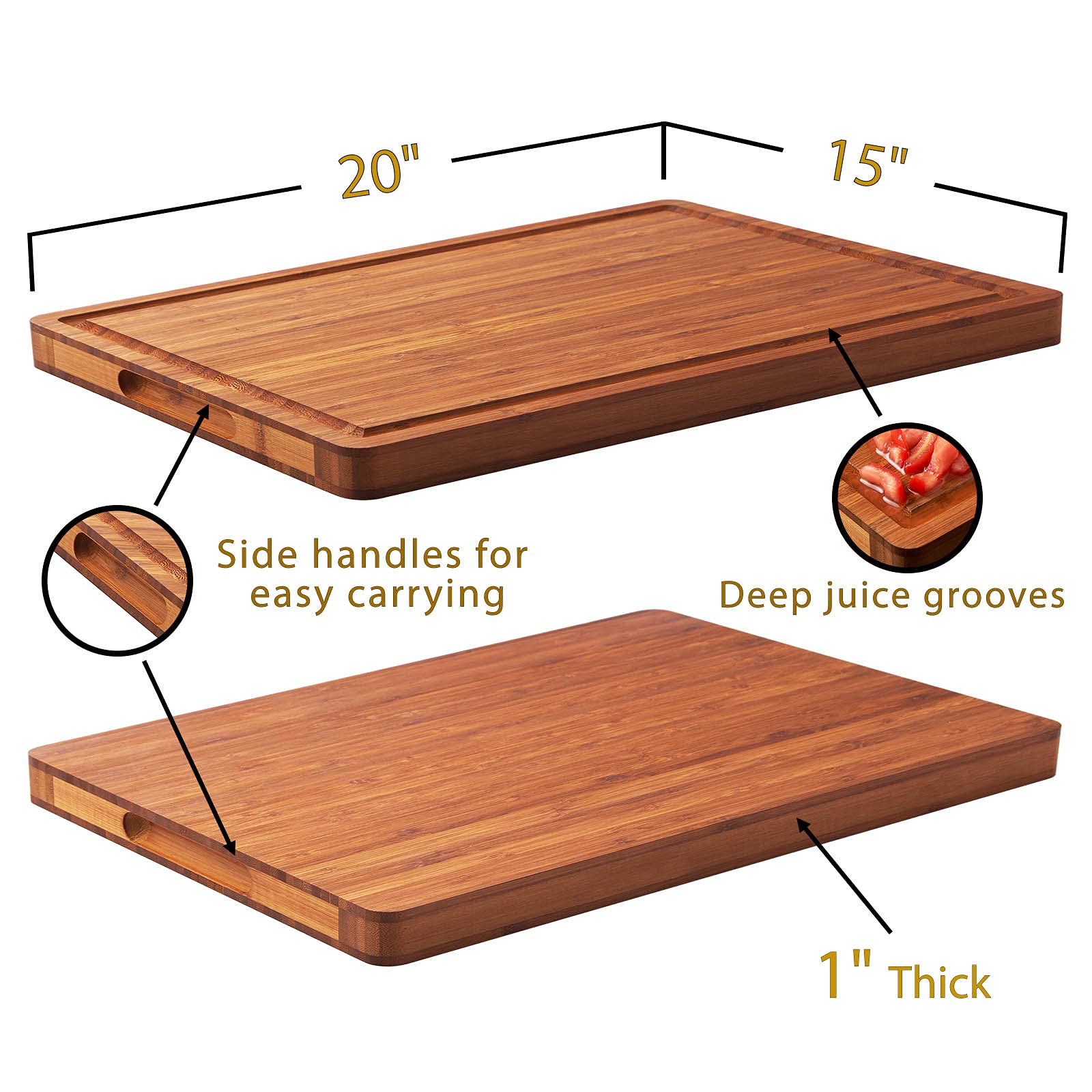 Allsum tabla de cortar doble cara en bambú lista para servir y picar.