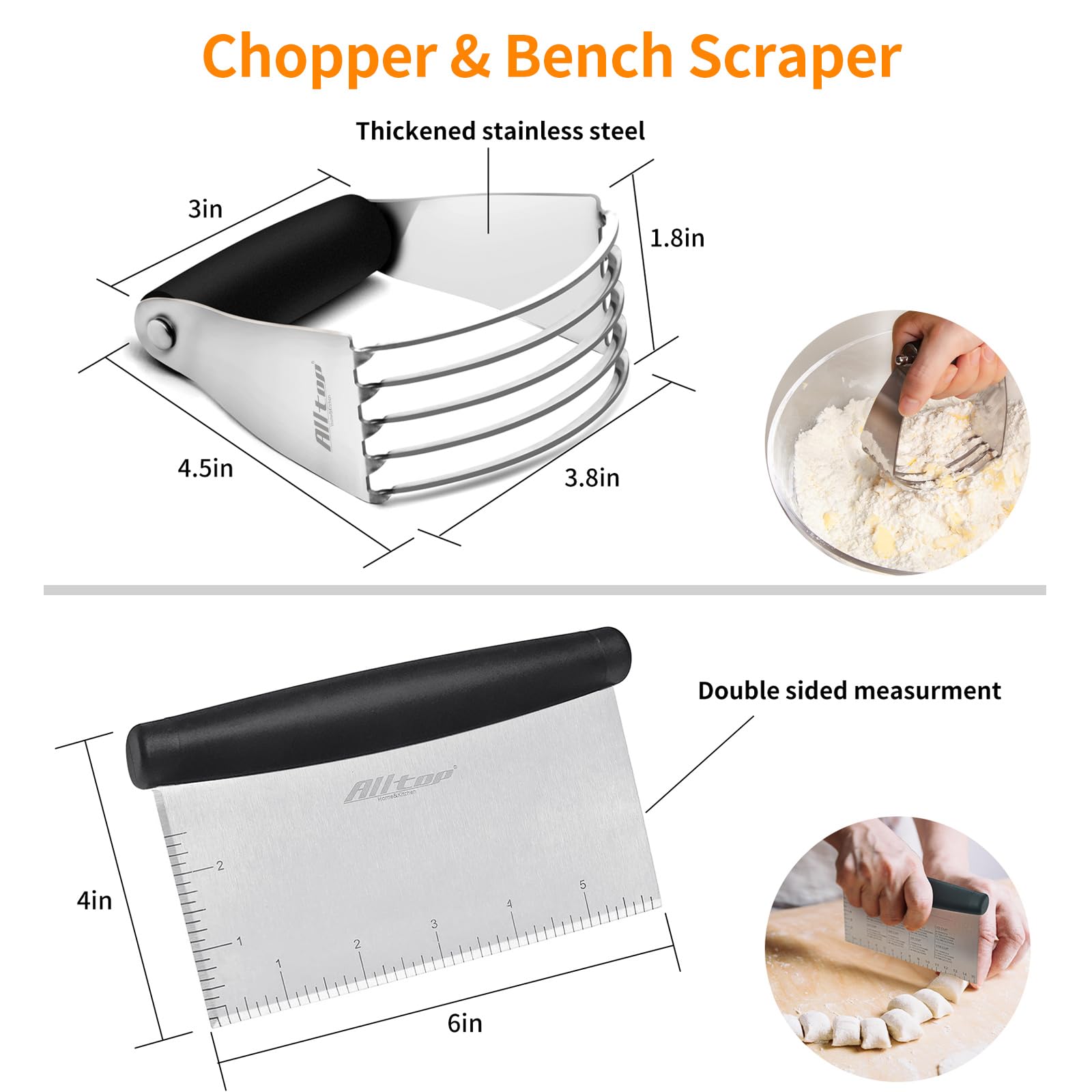 ALLTOP acero inoxidable raspador-banco con mango ergonómico