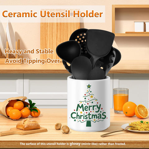 Allybyme porta-utensilios Navidad, árbol verde: diseño decorativo y útil para cocinar