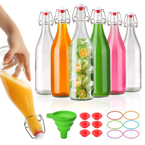 Botella de vidrio Alotpower con tapa abatible para almacenamiento seguro de líquidos.