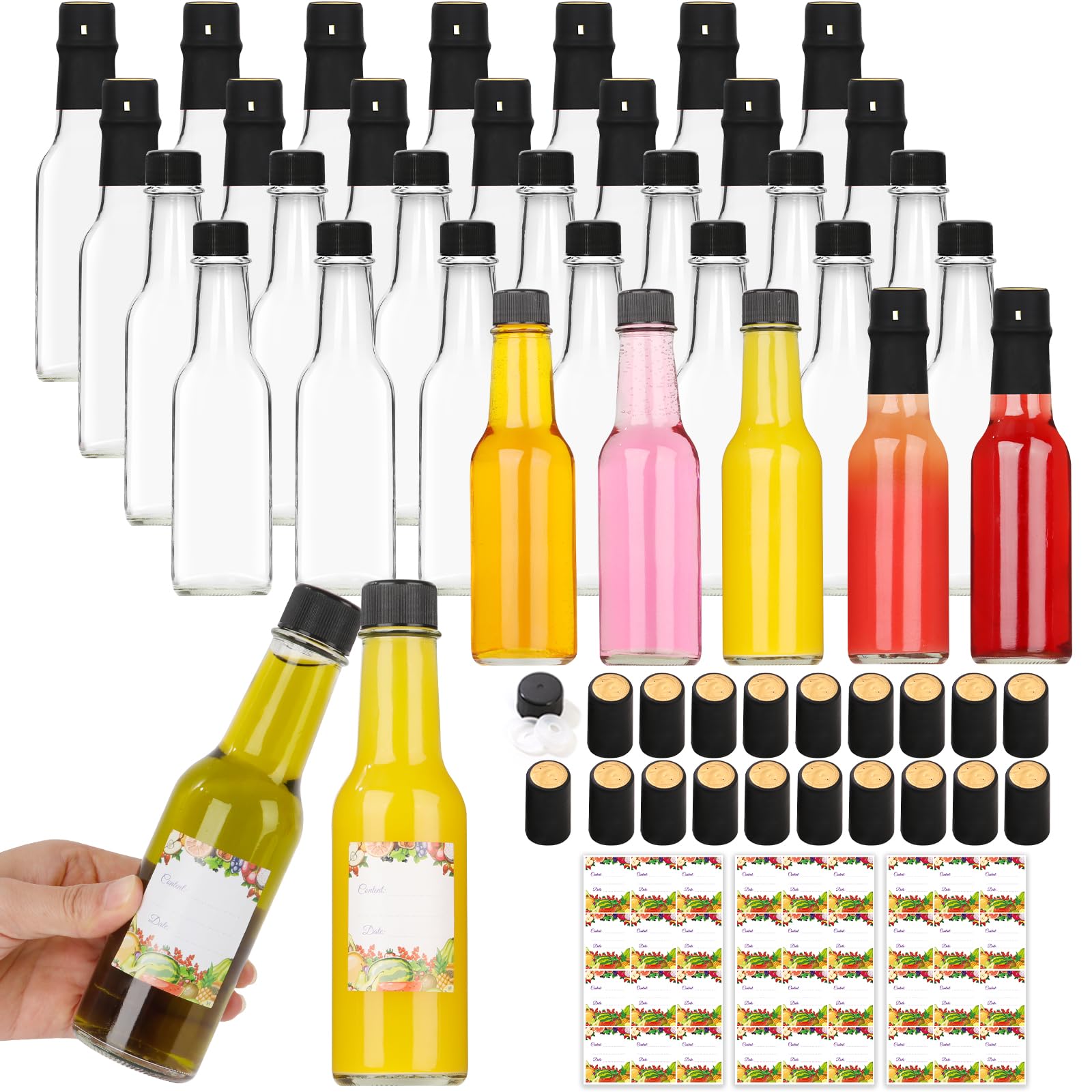 Botellas Alotpower 5 oz, vidrio claro, ideales para salsas caseras.