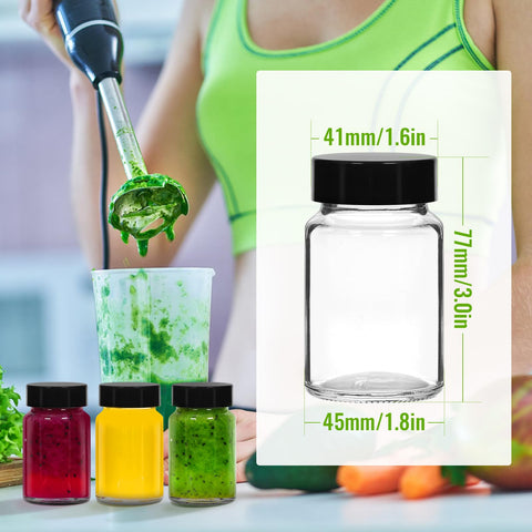 Alotpower botellas vidrio 2oz con tapas negras, cierre hermético para transporte.