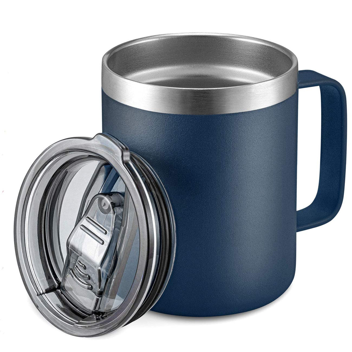 ALOUFEA taza-12oz-asa-acero-inoxidable-azul-marino ofrece agarre cómodo para uso diario.