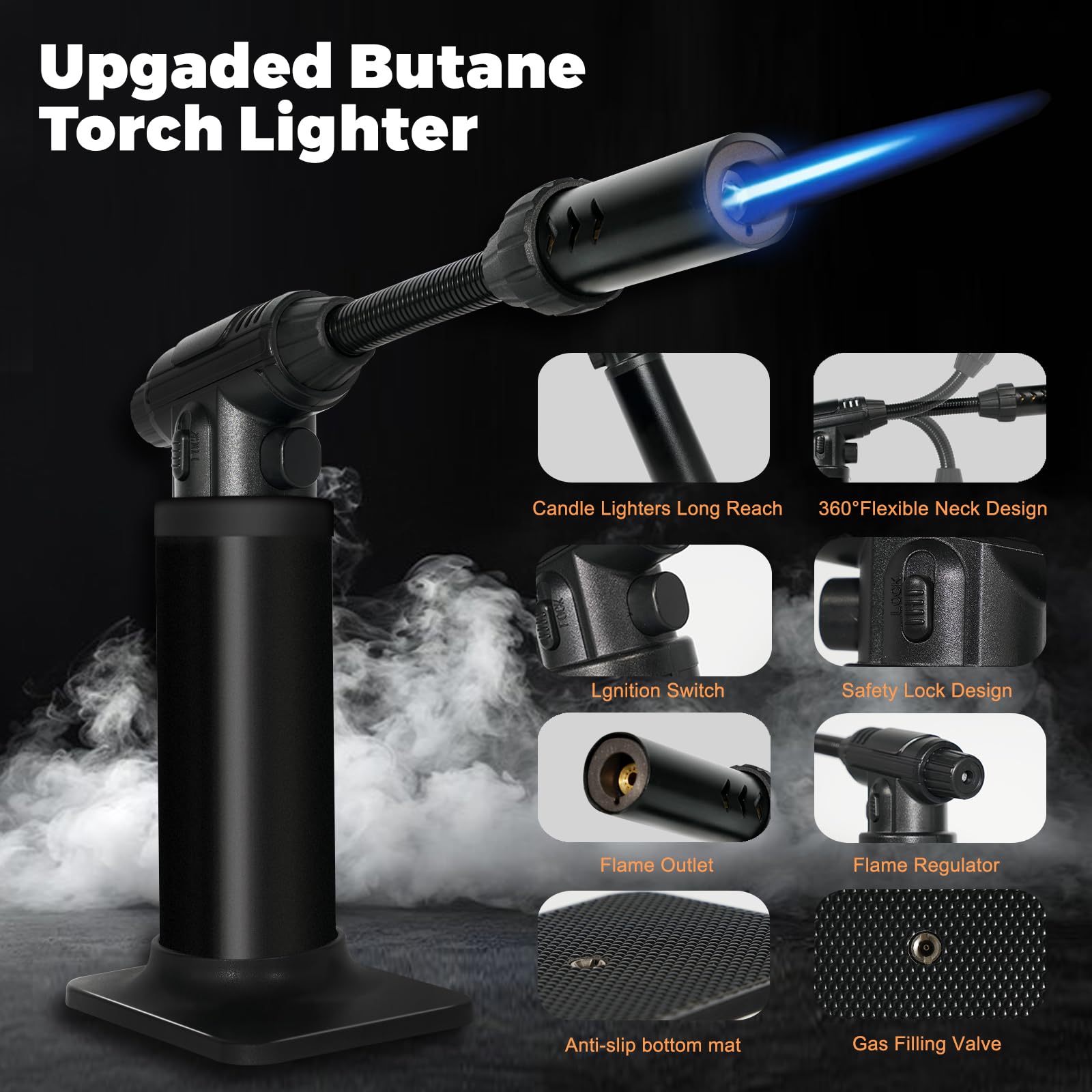 AlpCraft soplete de butano resistente al viento con llama ajustable para uso interior y exterior.