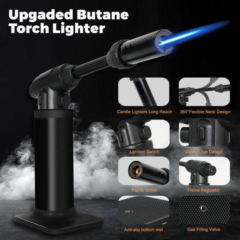 AlpCraft soplete de butano resistente al viento con llama ajustable para uso interior y exterior.