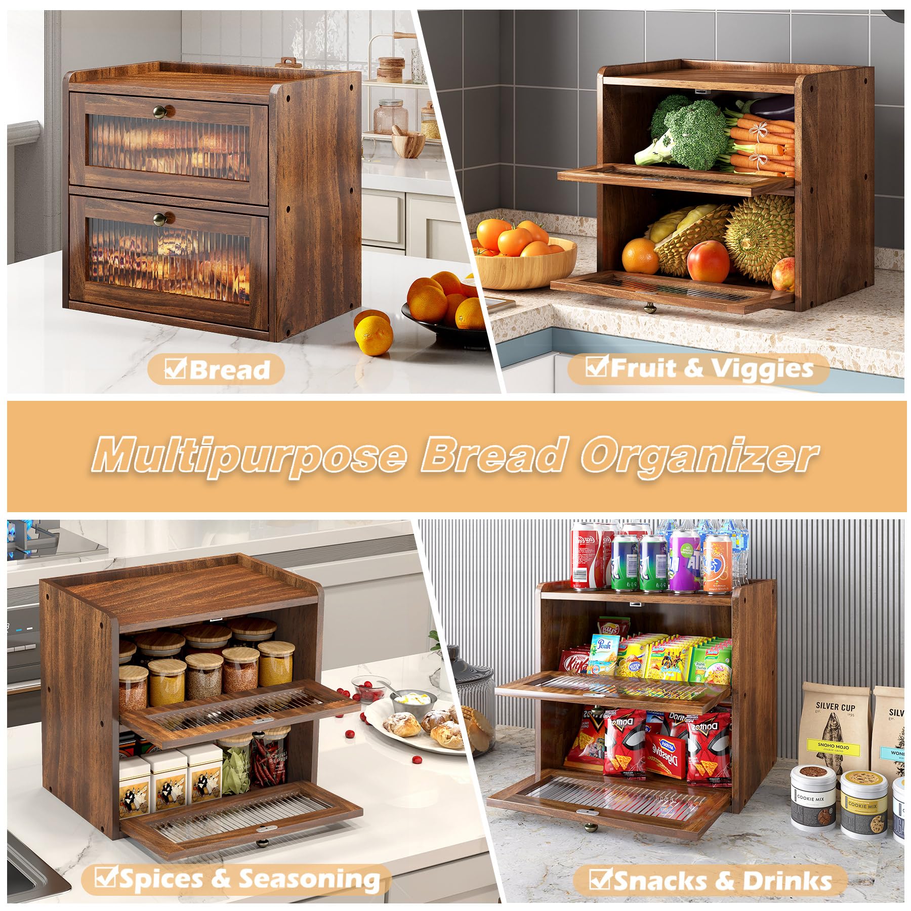 Alpeir caja pan doble capa útil para pan, baguettes y snacks