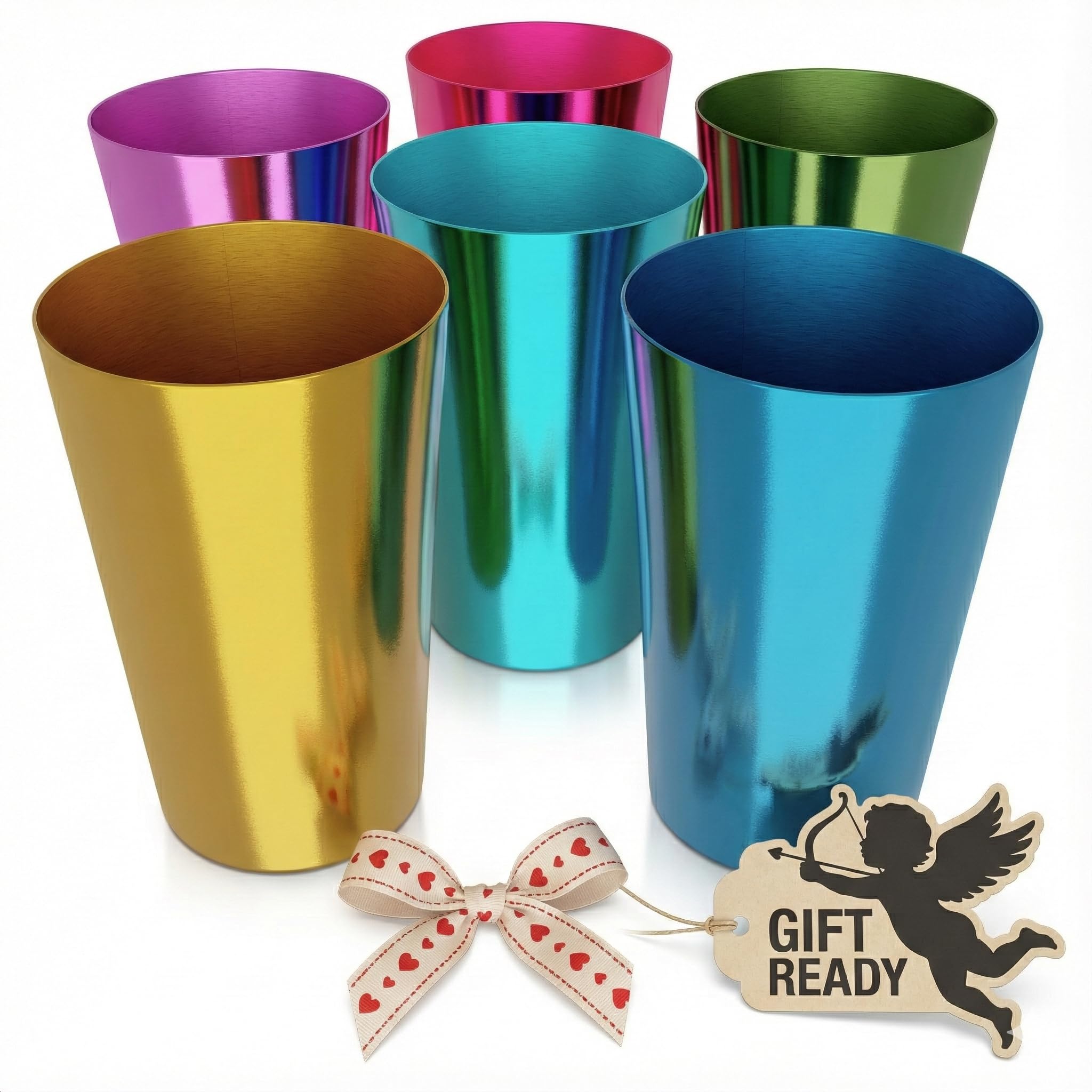 Vasos ALPENKOK retro de aluminio 15 oz, conjunto de 6, colores brillantes para bebidas frías.