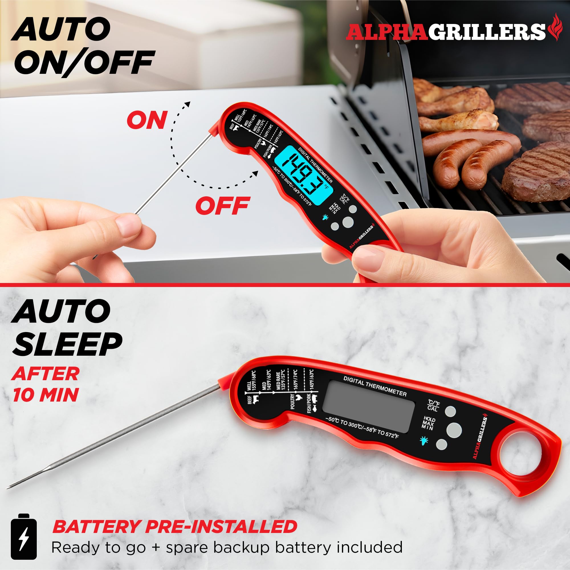 Termómetro Alpha Grillers para barbacoa y horno, medición precisa para asados.