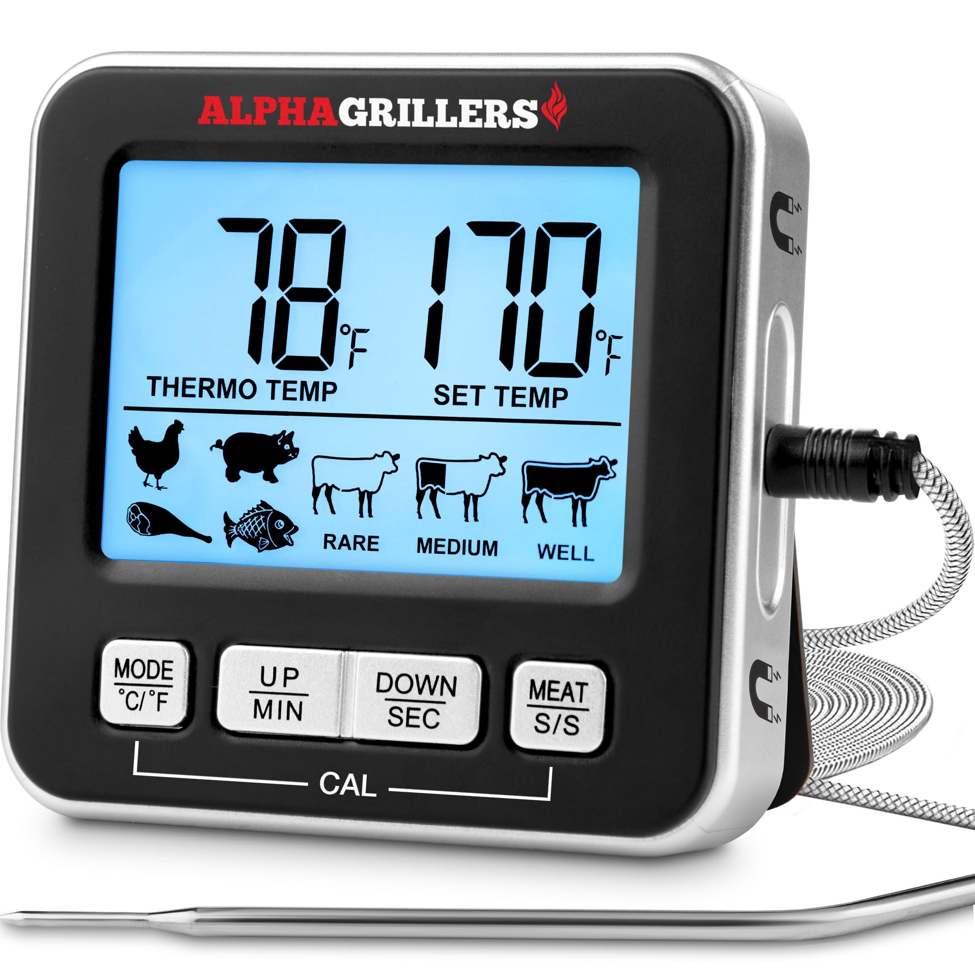 Termómetro Alpha Grillers con pantalla grande para lectura rápida y precisa