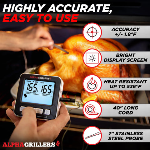 Termómetro Alpha Grillers con sonda de acero inoxidable para uso en horno seguro