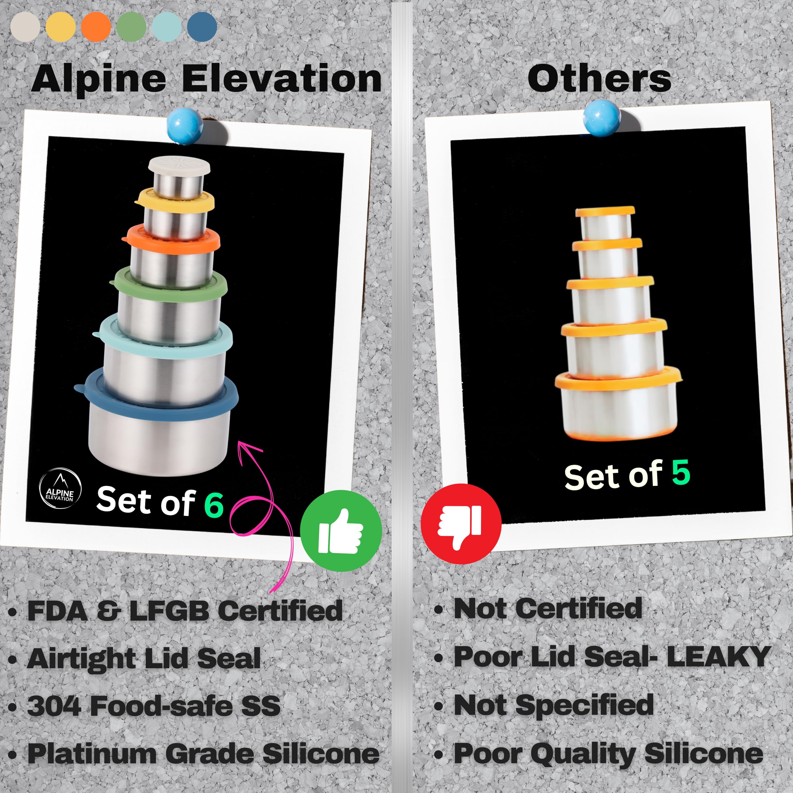 Alpine Elevation contenedor acero 23oz ideal para snacks y dips sin derrames.