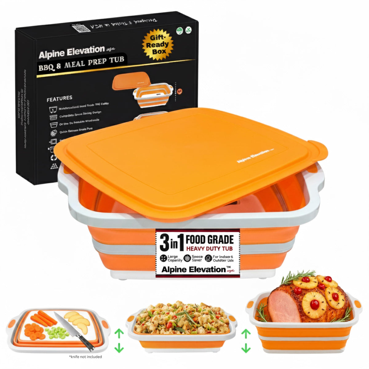 Cubeta Alpine Elevation plegable para marinar BBQ, 8 L, ideal para marinar al aire libre.