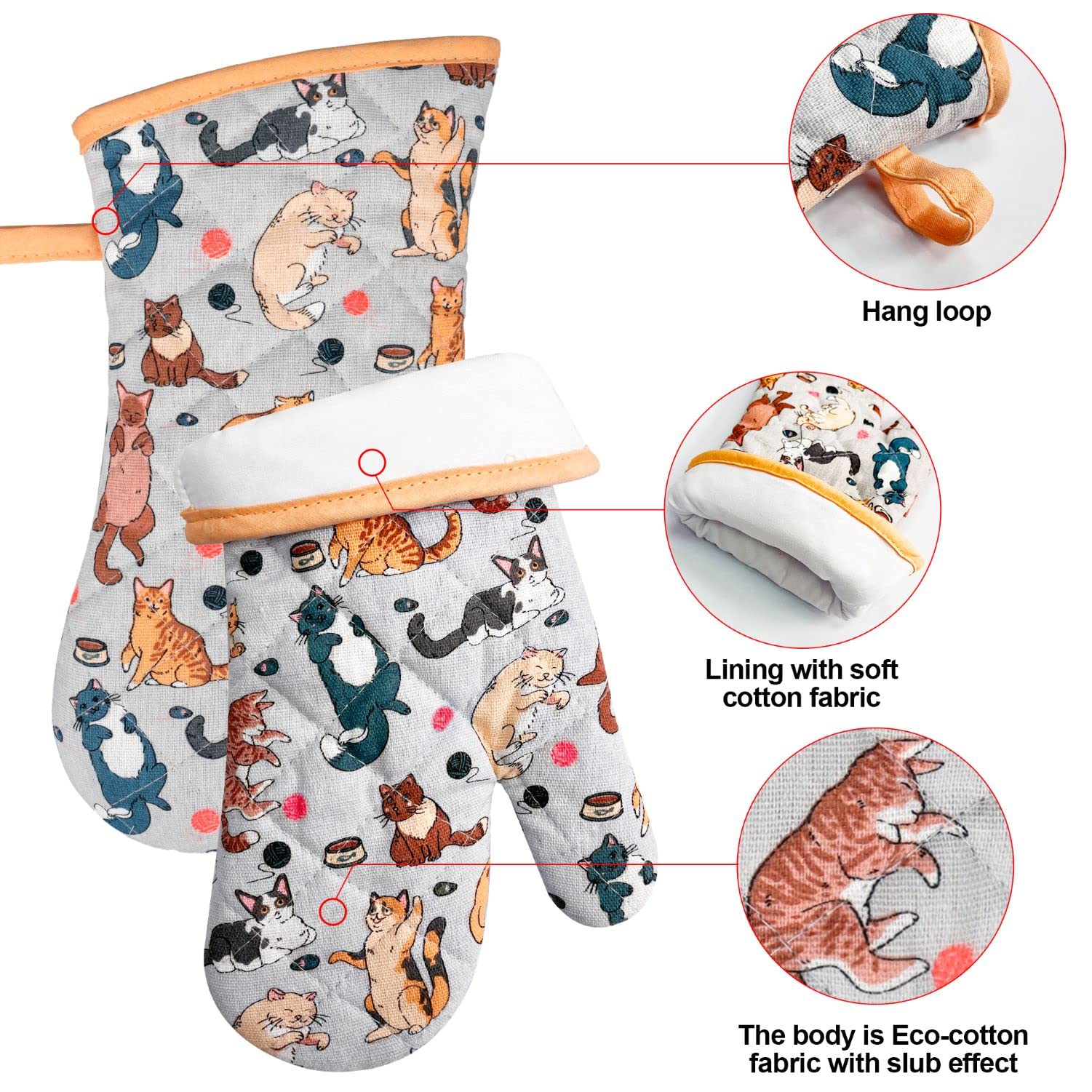Conjunto de cocina Alselo con diseño gatuno para decorar y proteger.