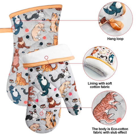 Conjunto de cocina Alselo con diseño gatuno para decorar y proteger.