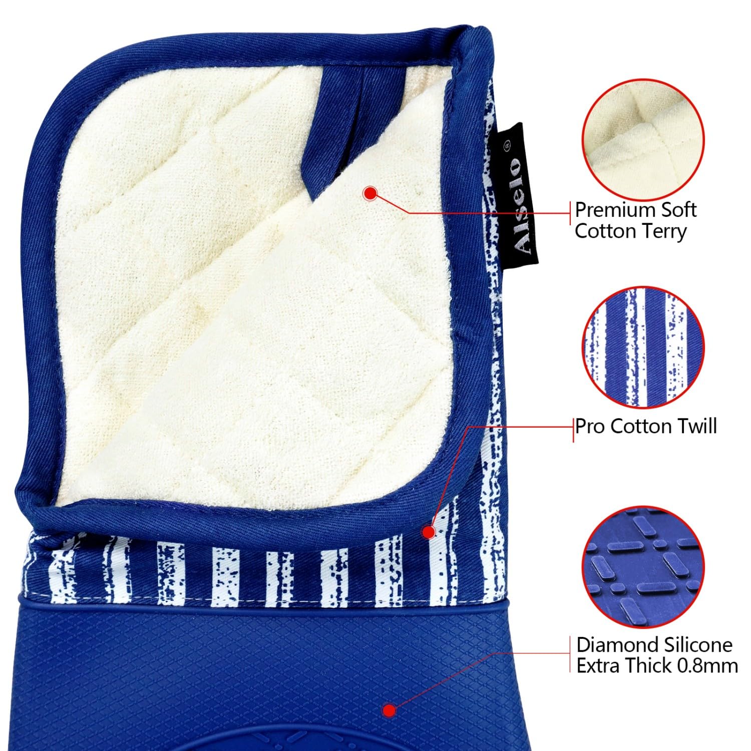 Guantes Alselo con forro de terry de algodón suave para comodidad.