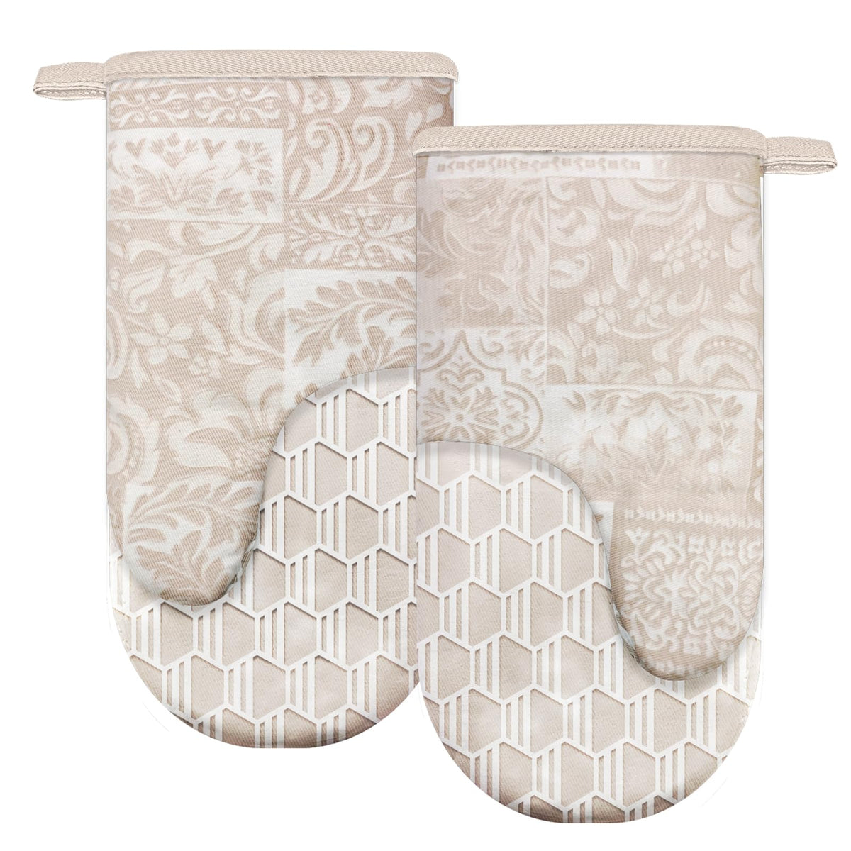 Manoplas Alselo de horno caqui patchwork flor, agarre seguro para bandejas calientes
