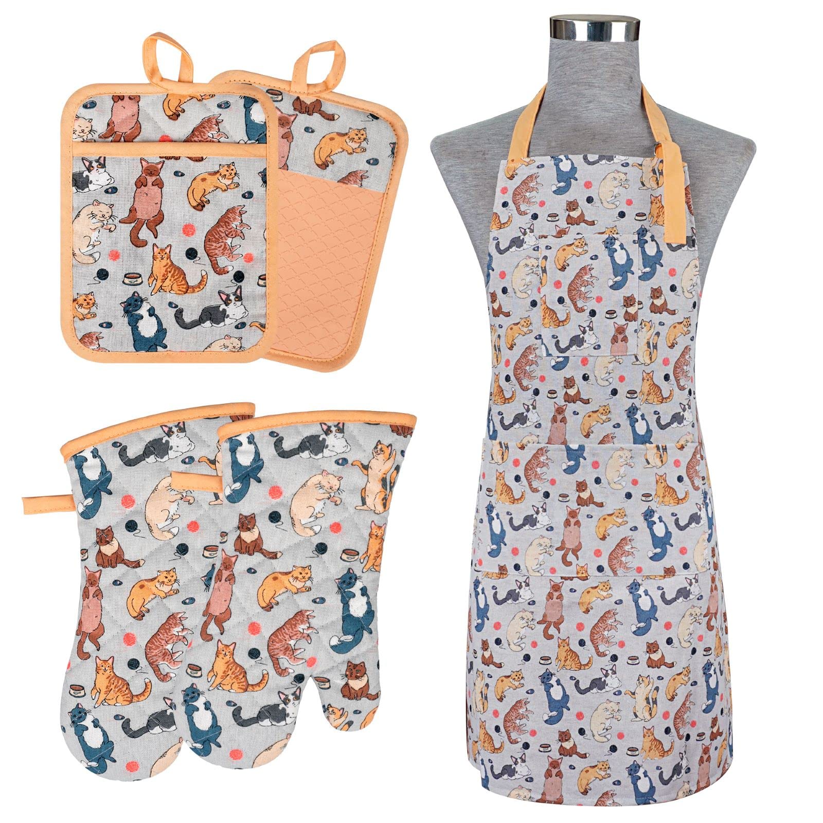 Guantes para horno Alselo con diseño de gato, protección y agarre seguro.