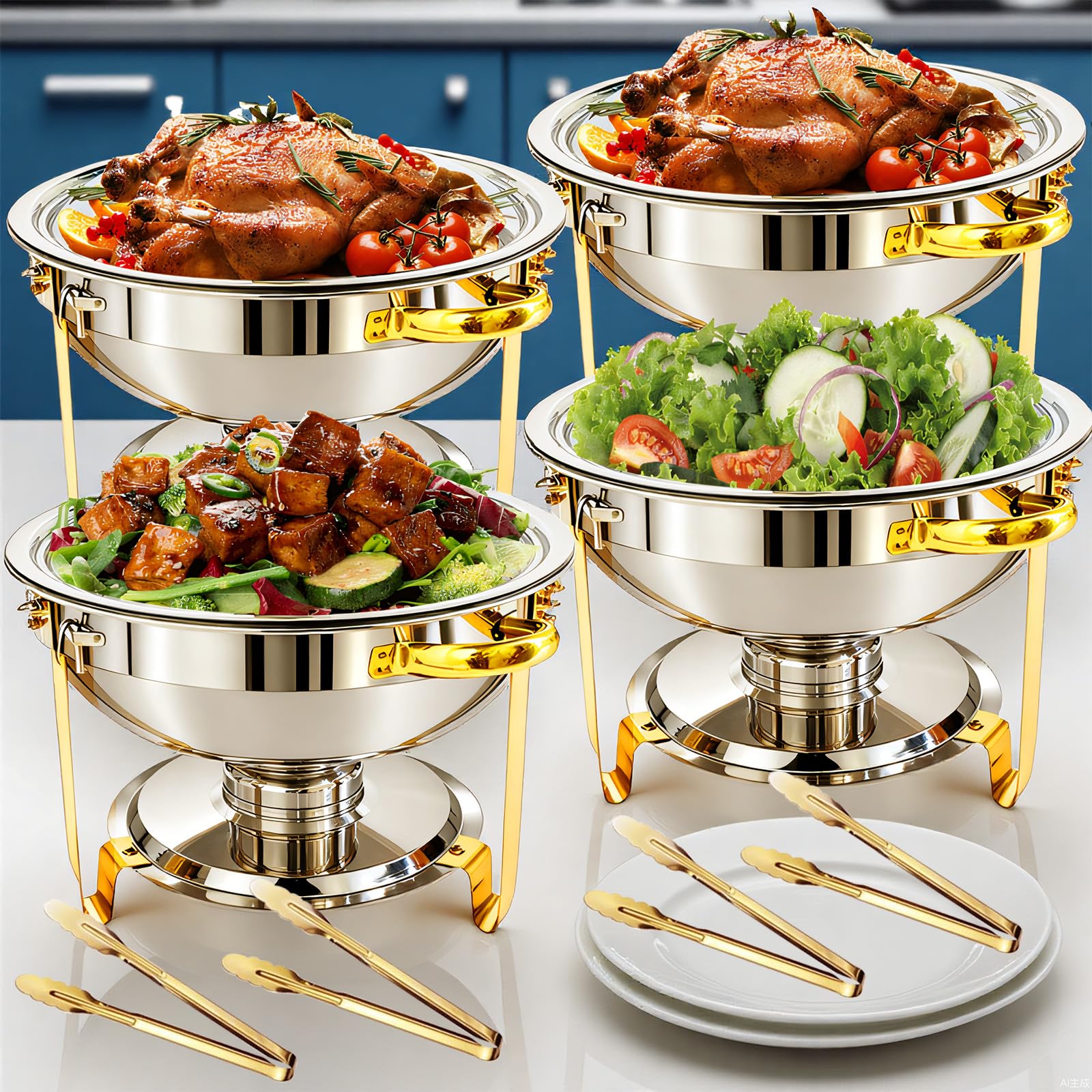 ALSO GO bandejas buffet 6qt doradas listas para servir con estilo