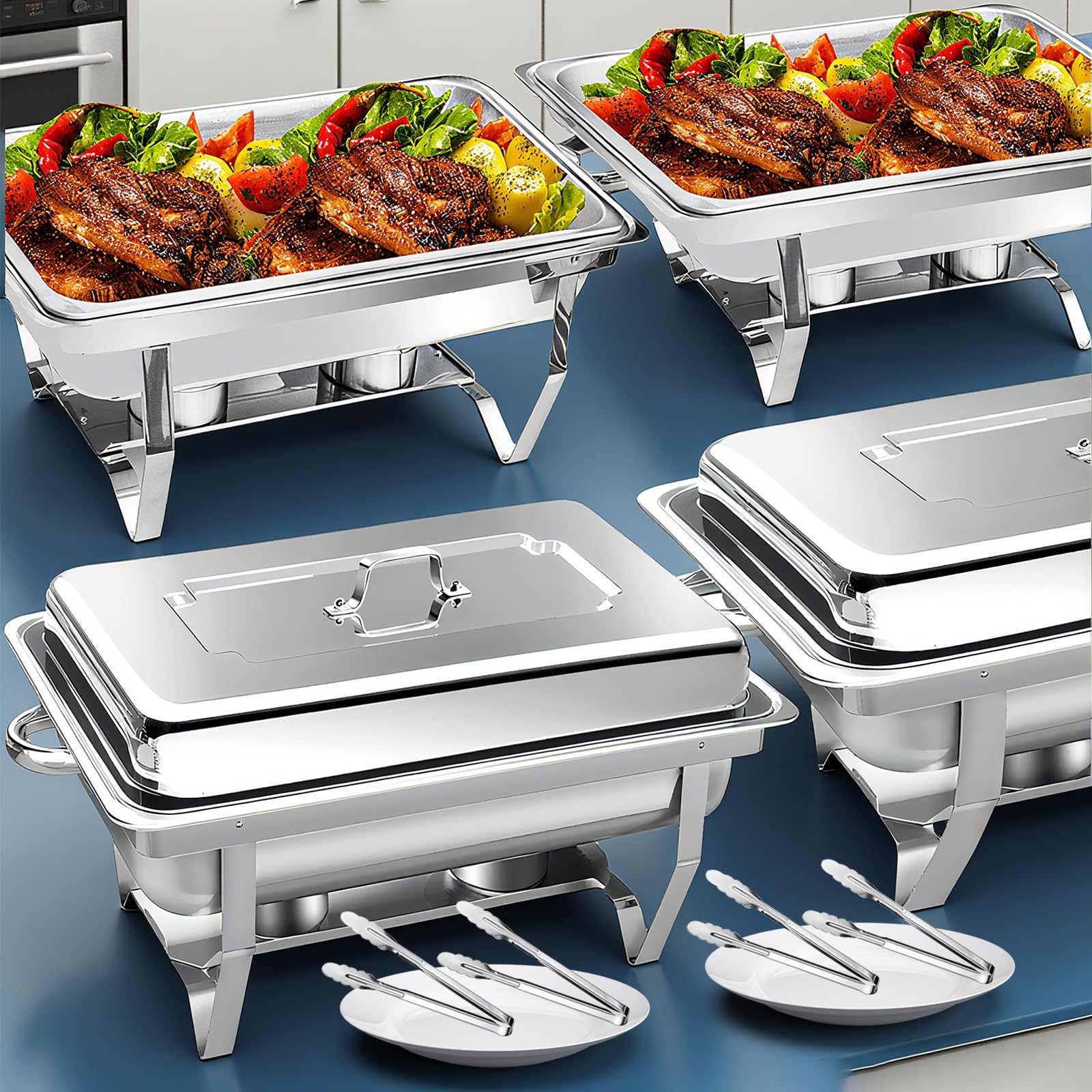 ALSO GO: conjunto de 4 fuentes para buffet rectangulares 9qt, ideal para eventos.