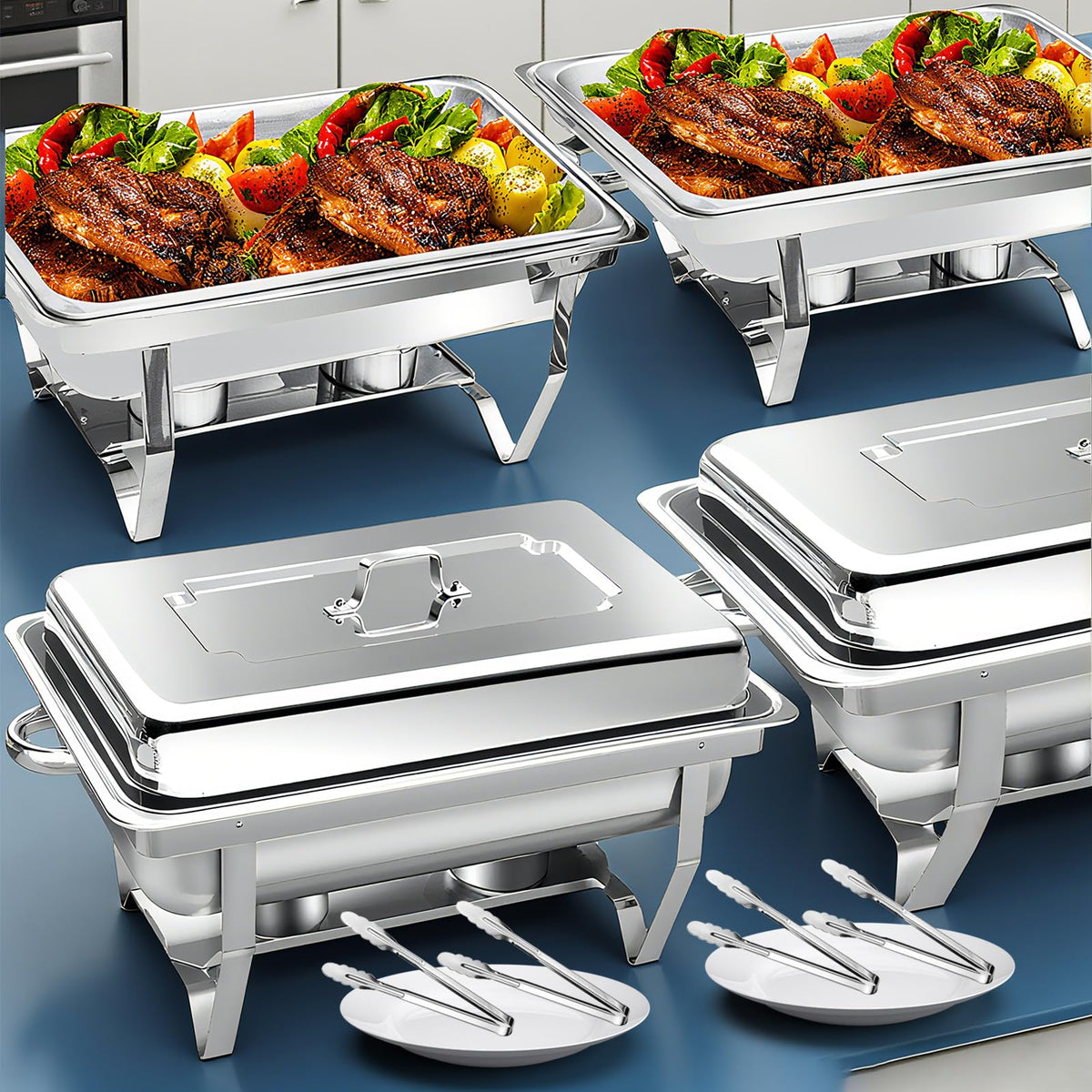 ALSO GO: conjunto de 4 fuentes para buffet rectangulares 9qt, ideal para eventos.