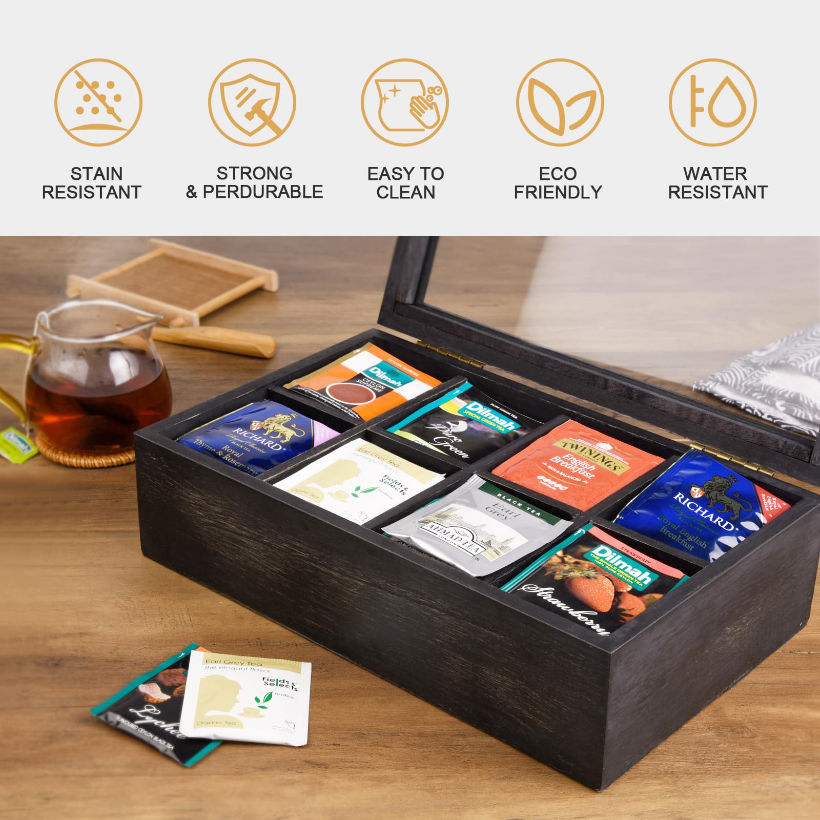 Base antideslizante de la caja de té Alsonerbay para mayor estabilidad