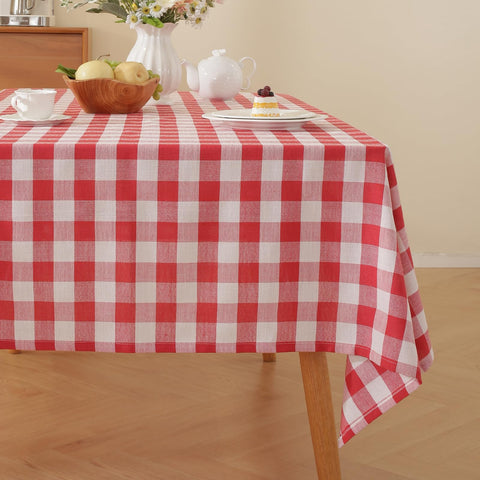Mantel Alsoo a cuadros rojo y blanco, vista superior, estilo clásico para uso diario.