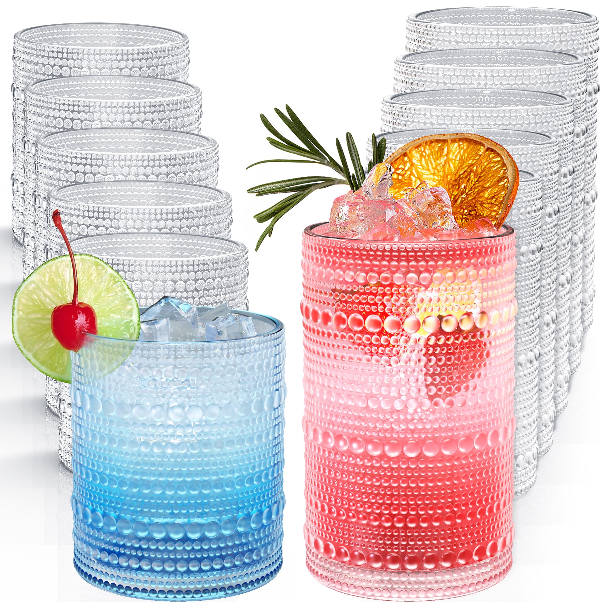 Altarret, vasos altos 12oz con relieve punteado para bebidas refrescantes.