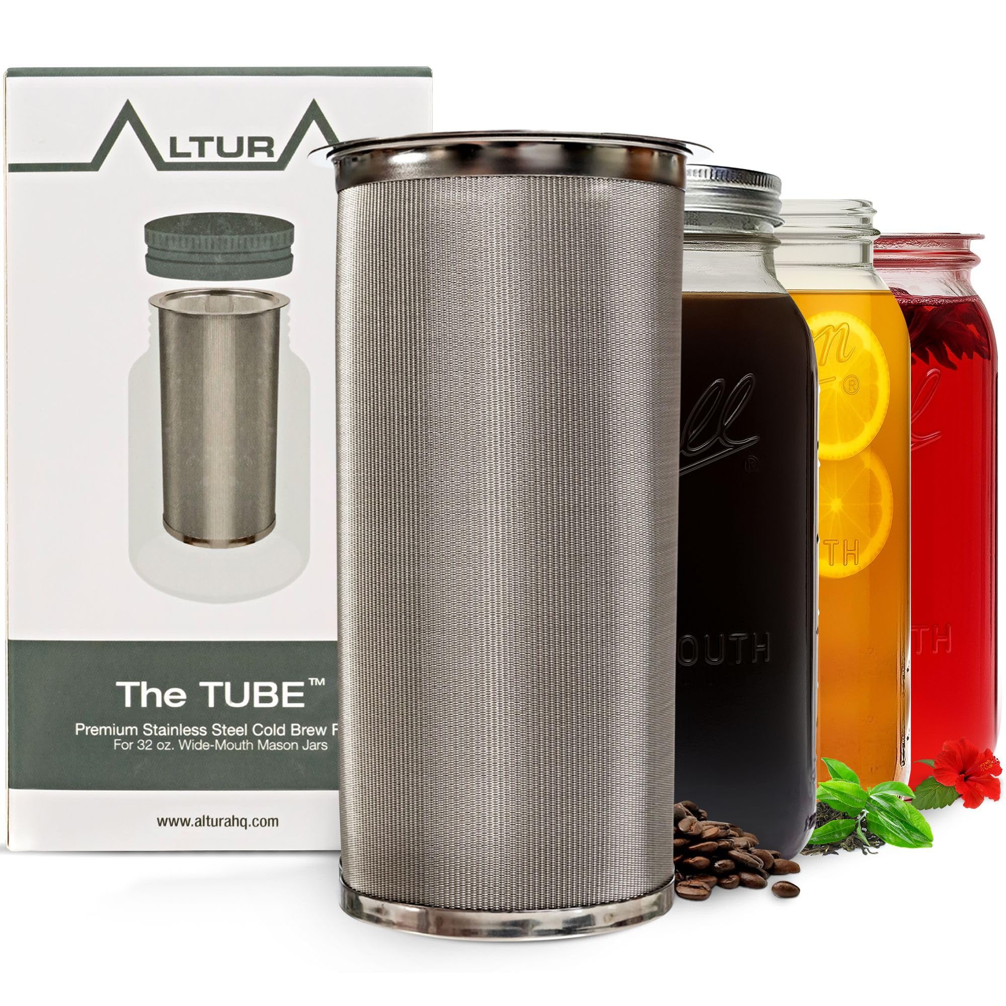Altura The TUBE, filtrador de acero para jarra Mason, infusión limpia sin sedimentos.