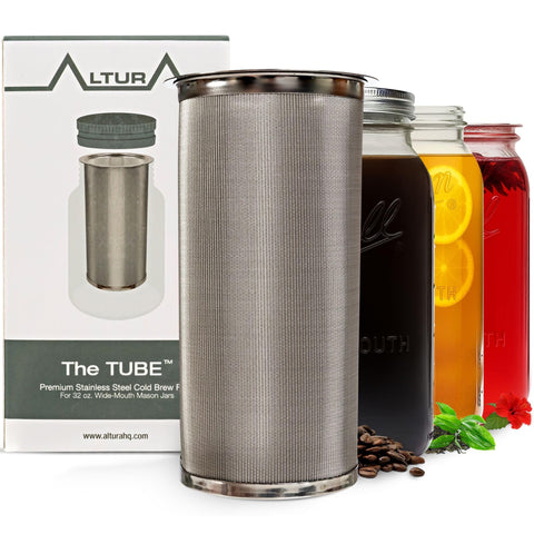 Altura The TUBE, filtrador de acero para jarra Mason, infusión limpia sin sedimentos.
