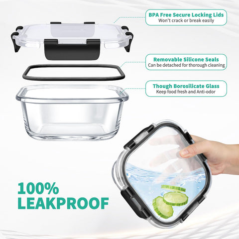 Recipientes de vidrio redondos AMALEKO 21oz para sobras y almuerzos