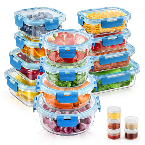AMALEKO: juego completo de contenedores de vidrio de 34 piezas para almacenar comidas.