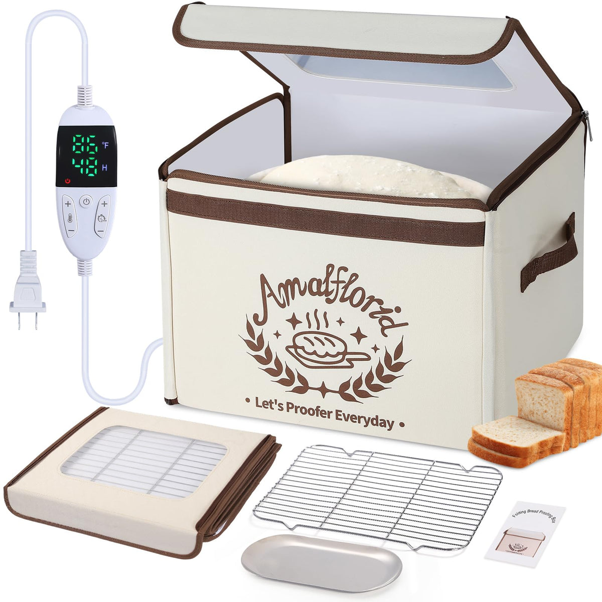 Amalflorid caja plegable con vista frontal, control de temperatura para levado estable del pan