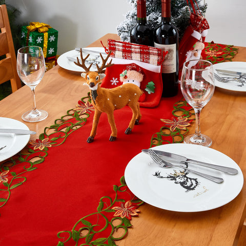 AMARED decoración de mesa navideña, diseño bordado añade encanto y ambiente festivo.