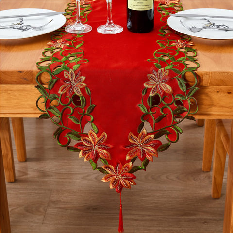 AMARED corredor de mesa bordado con hojas verdes, ideal para decorar la mesa navideña.