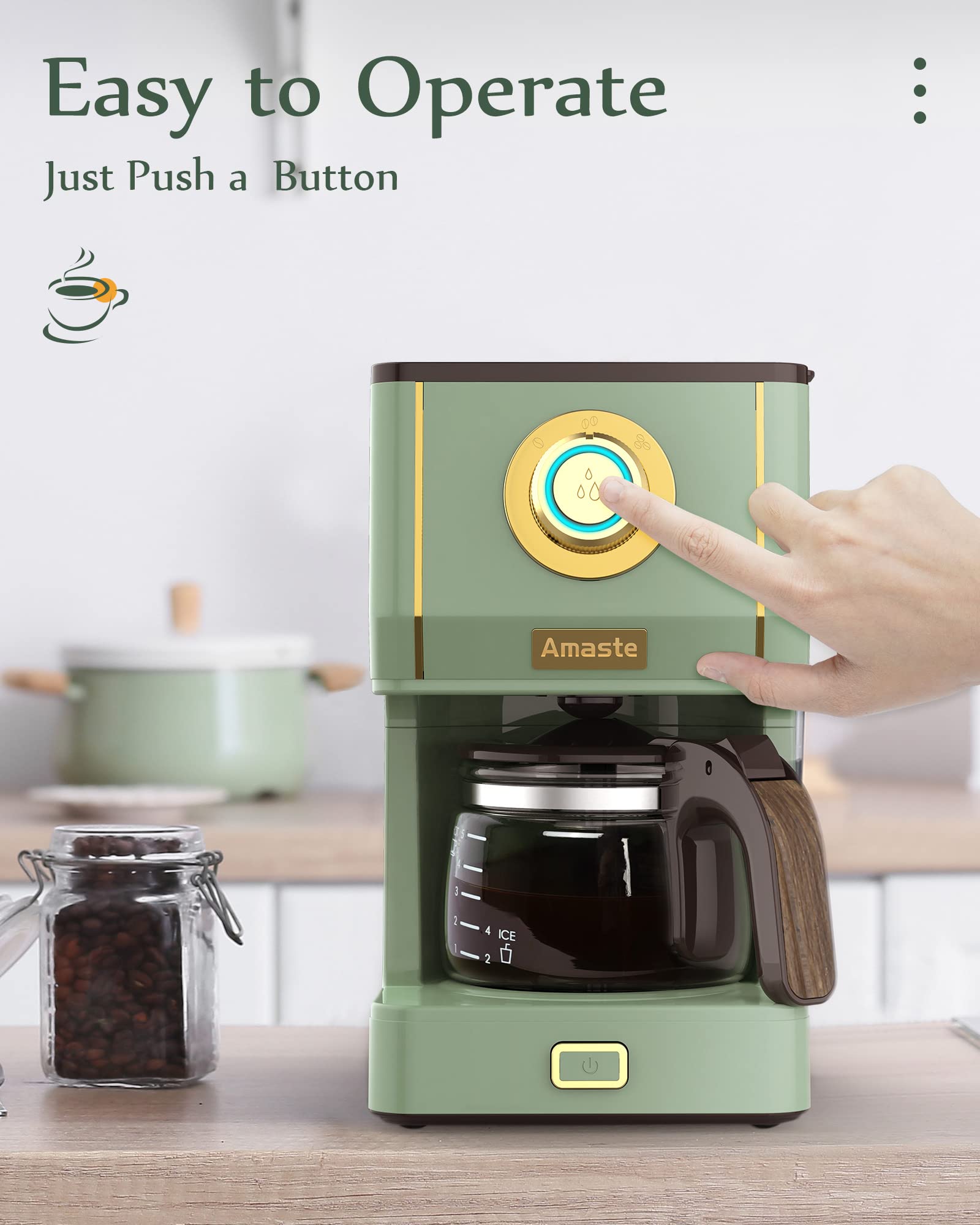 AMASTE cafetera incluye accesorios y manual para empezar, lista para el día.
