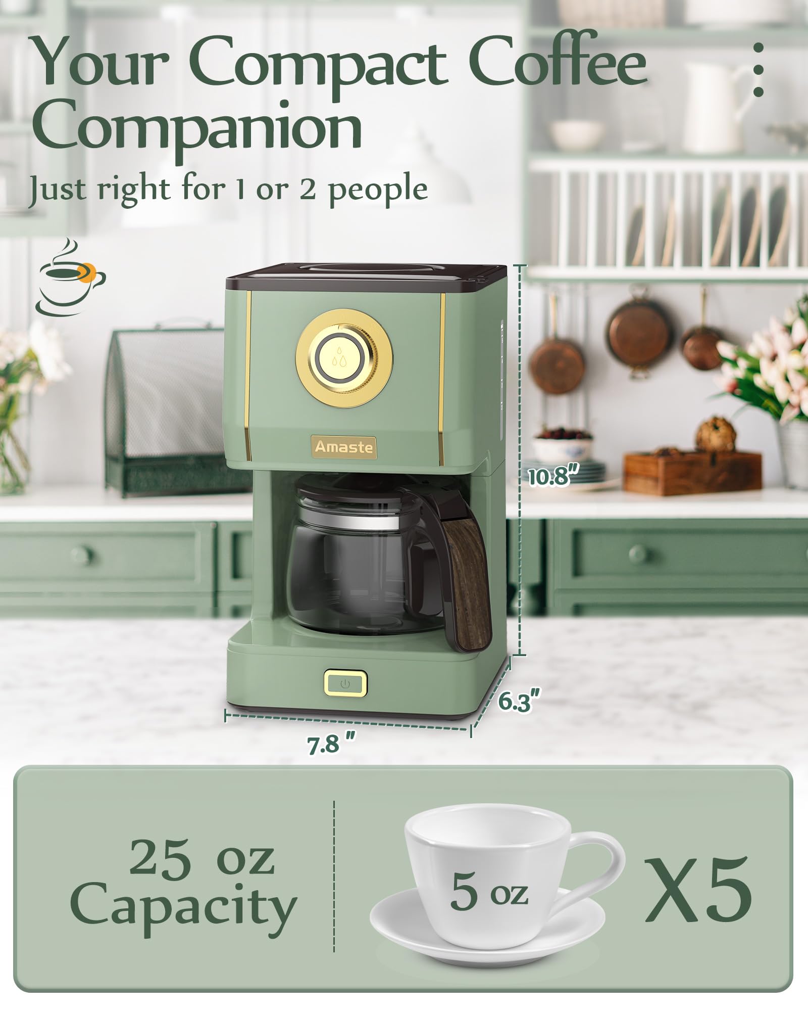 AMASTE cafetera mantiene el café caliente 30 minutos para disfrutar varias tazas.