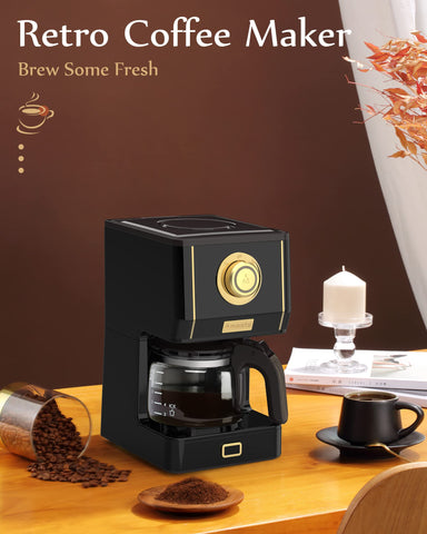 Cafetera Amaste retro con filtro reutilizable para ahorro y comodidad.