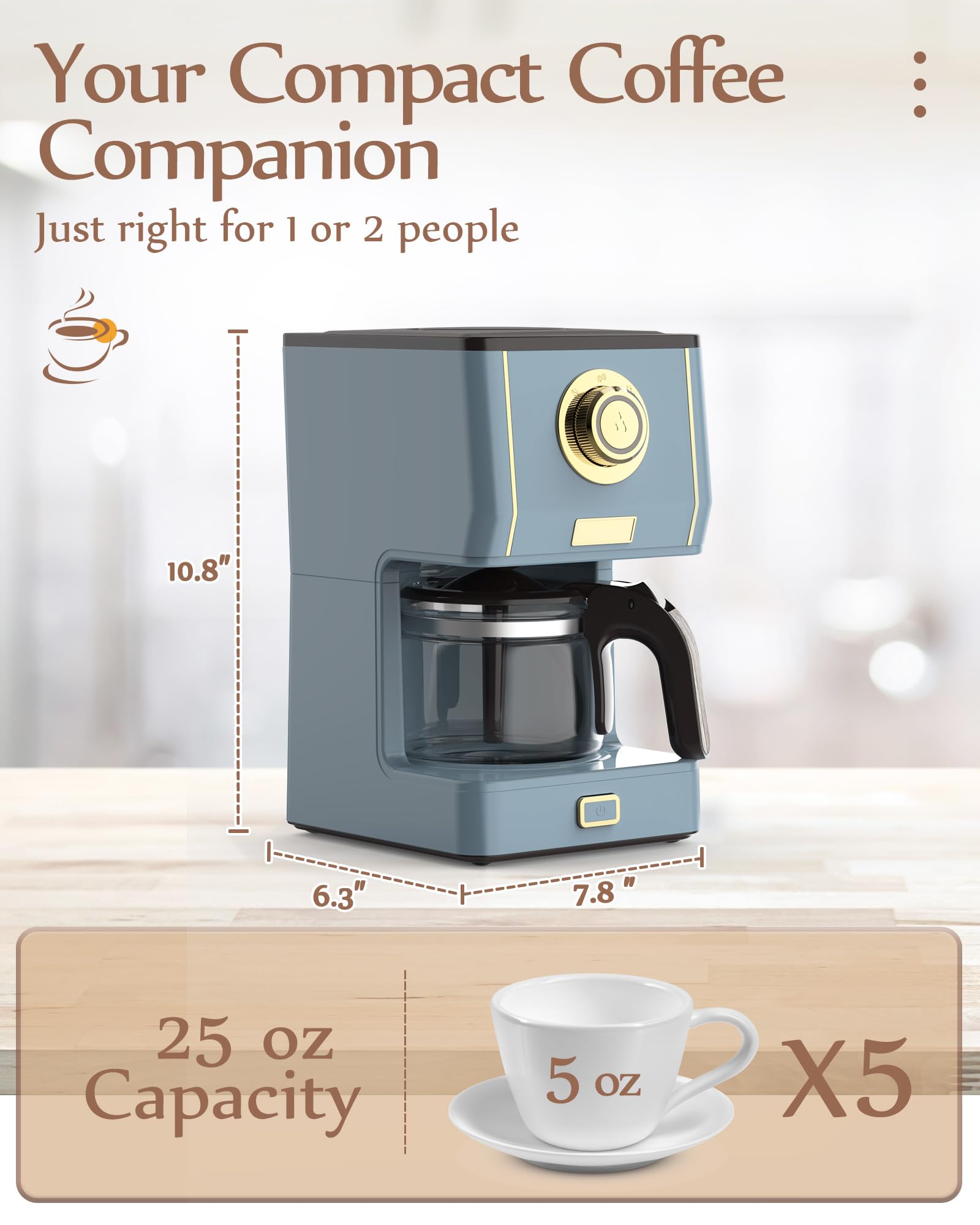 Indicador claro de nivel de agua de la cafetera Amaste para medir la cantidad.