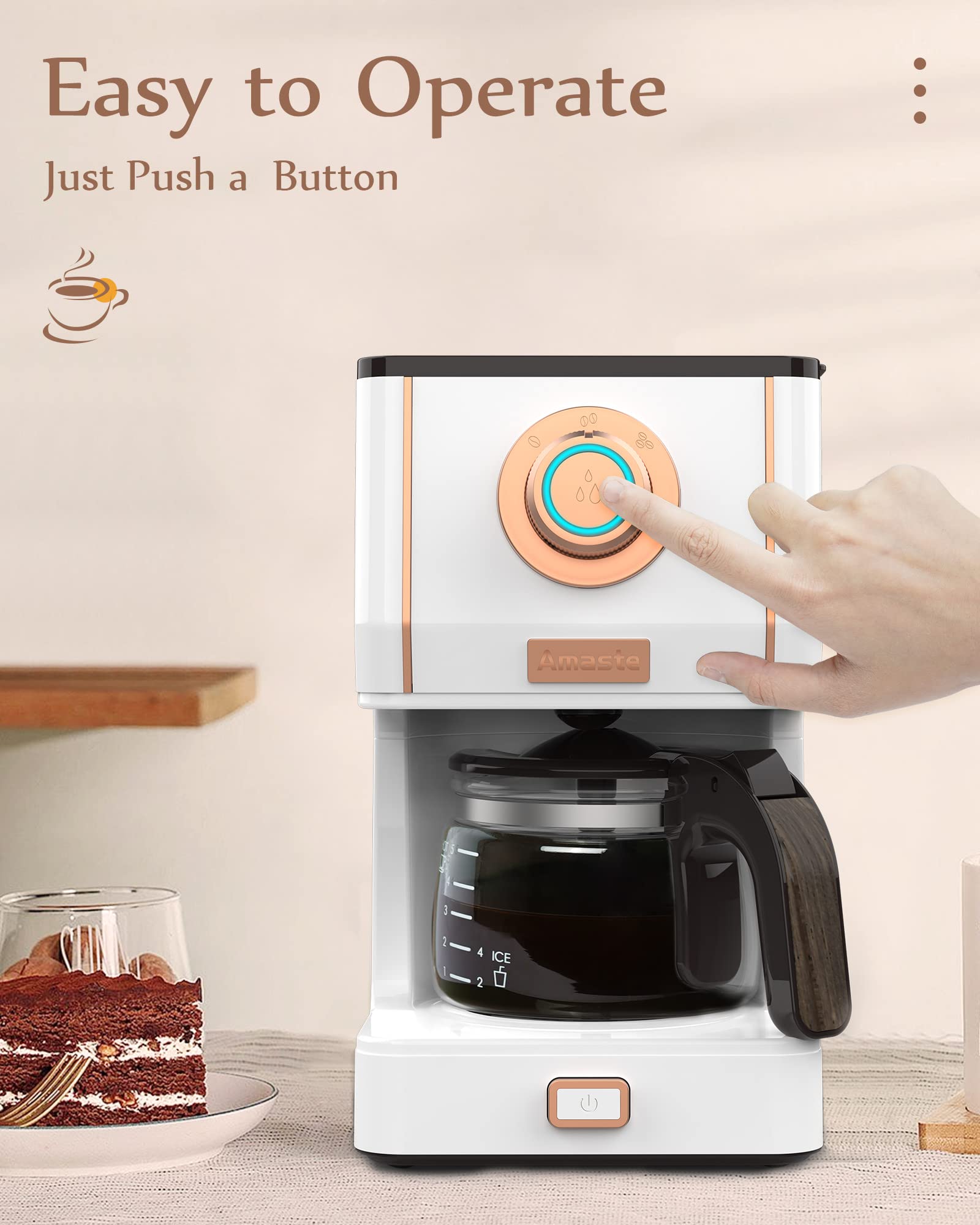 AMASTE máquina de café retro diseño compacto ideal para cocinas pequeñas u oficinas