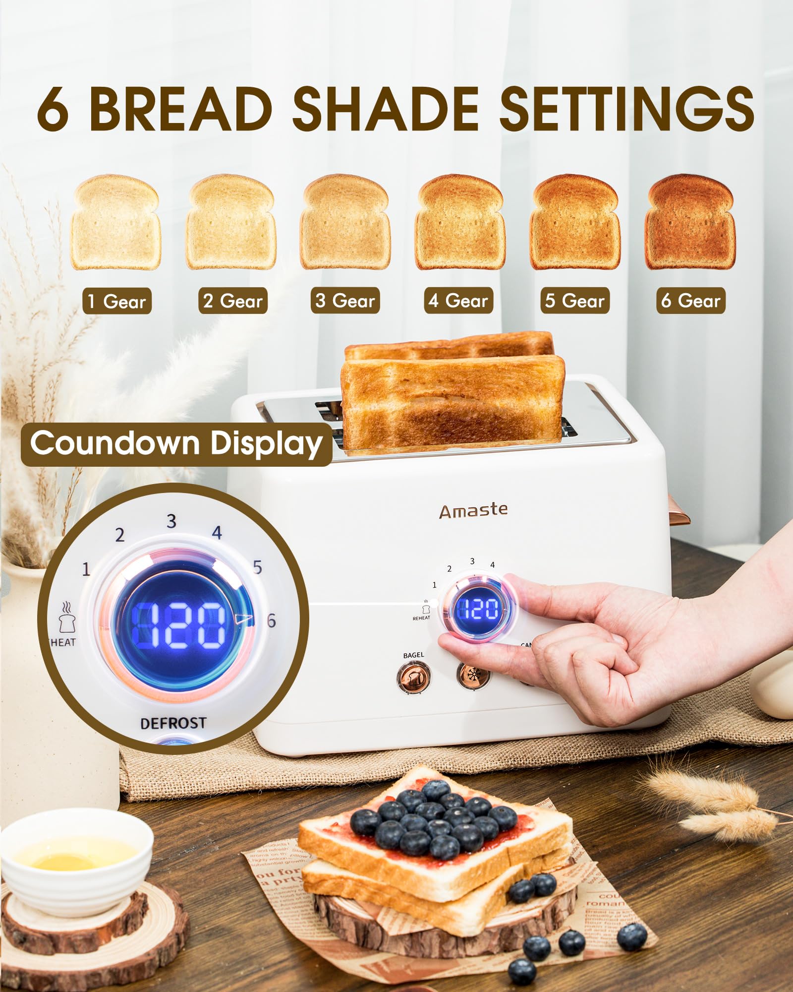 Panel de indicación digital de la Tostadora Amaste para ajustar el tostado con precisión