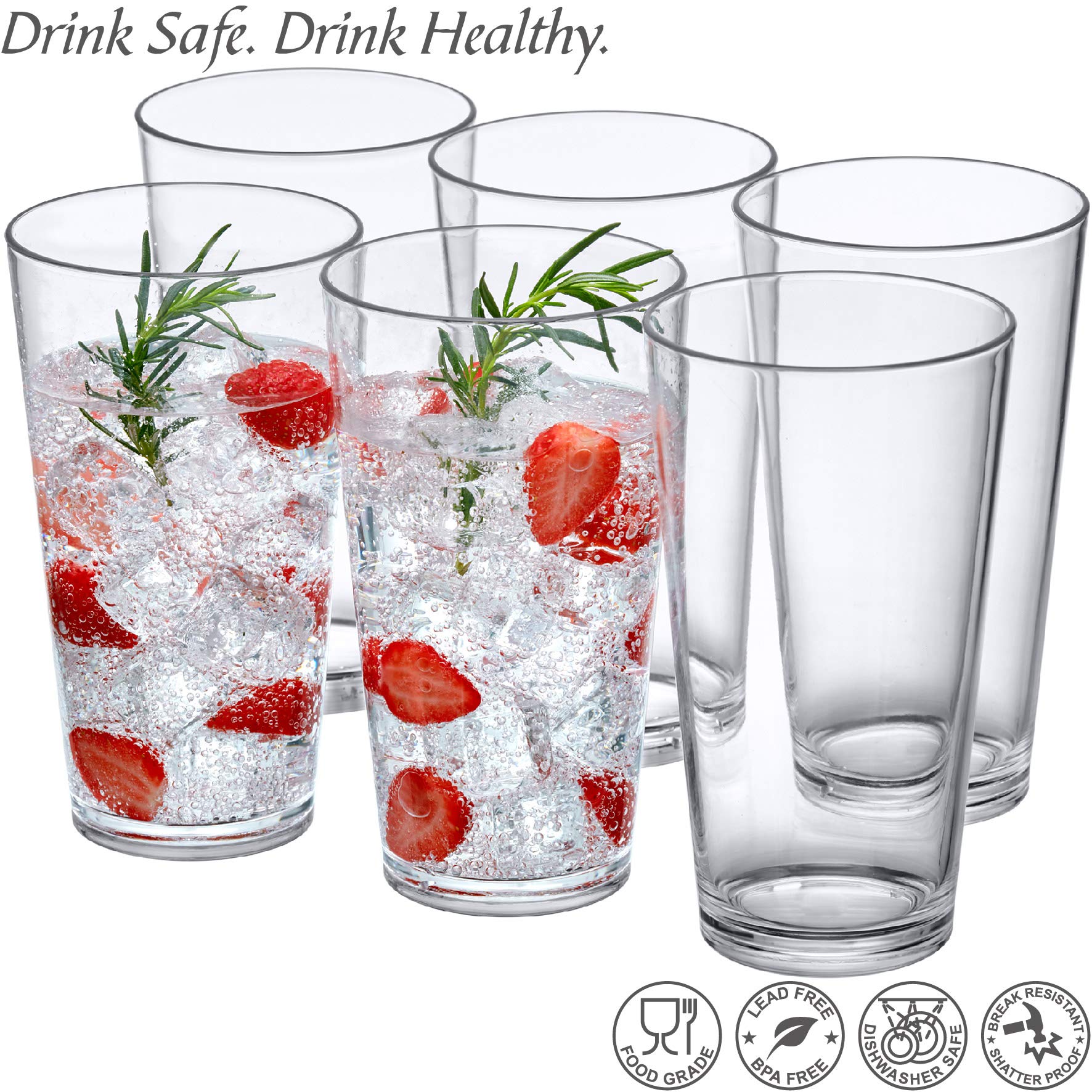 Vasos Amazing Abby Serenity apilables y duraderos para uso diario en casa.