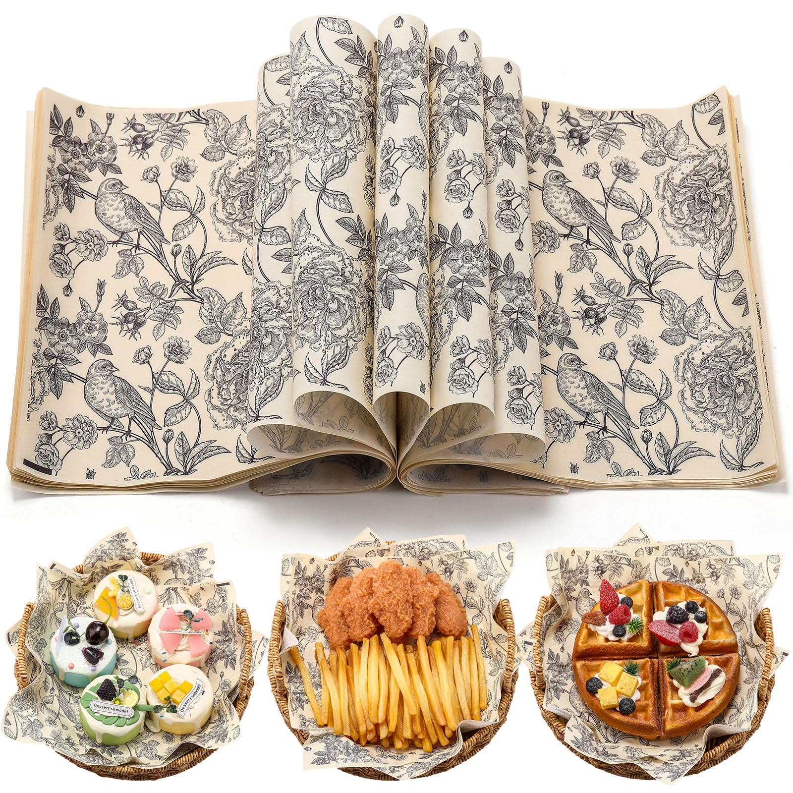 AmazingSpark papel encerado deli 8x10 con diseño chinoiserie, ideal para envolver bocadillos con estilo.