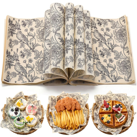 AmazingSpark papel encerado deli 8x10 con diseño chinoiserie, ideal para envolver bocadillos con estilo.