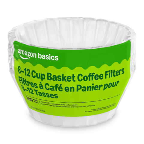 Amazon Basics filtro de cesta frontal mostrando forma y color blanco, facilita filtrado limpio