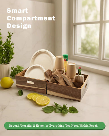 AMBER IMPRINT organizador-mesa acacia, mantiene cubiertos y platos ordenados.