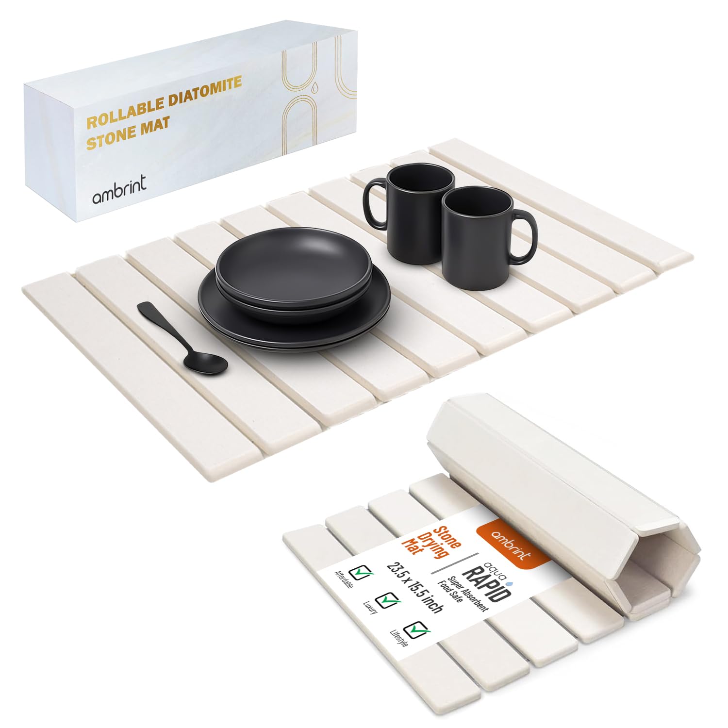 Ambrint esterilla de piedra para platos en la cocina, secado rápido y limpio