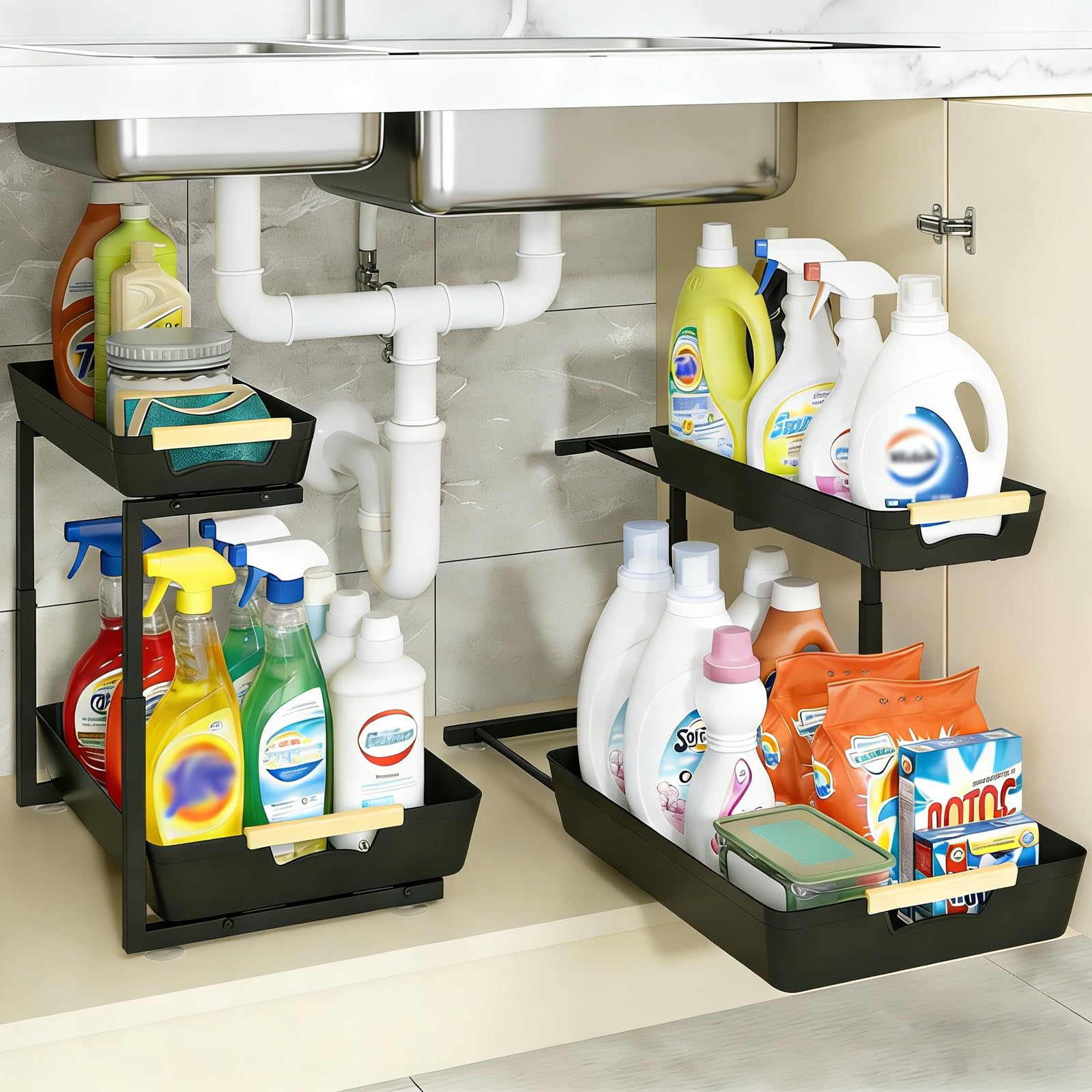 AMEDELE dos niveles deslizante bajo lavabo para acceso rápido a productos