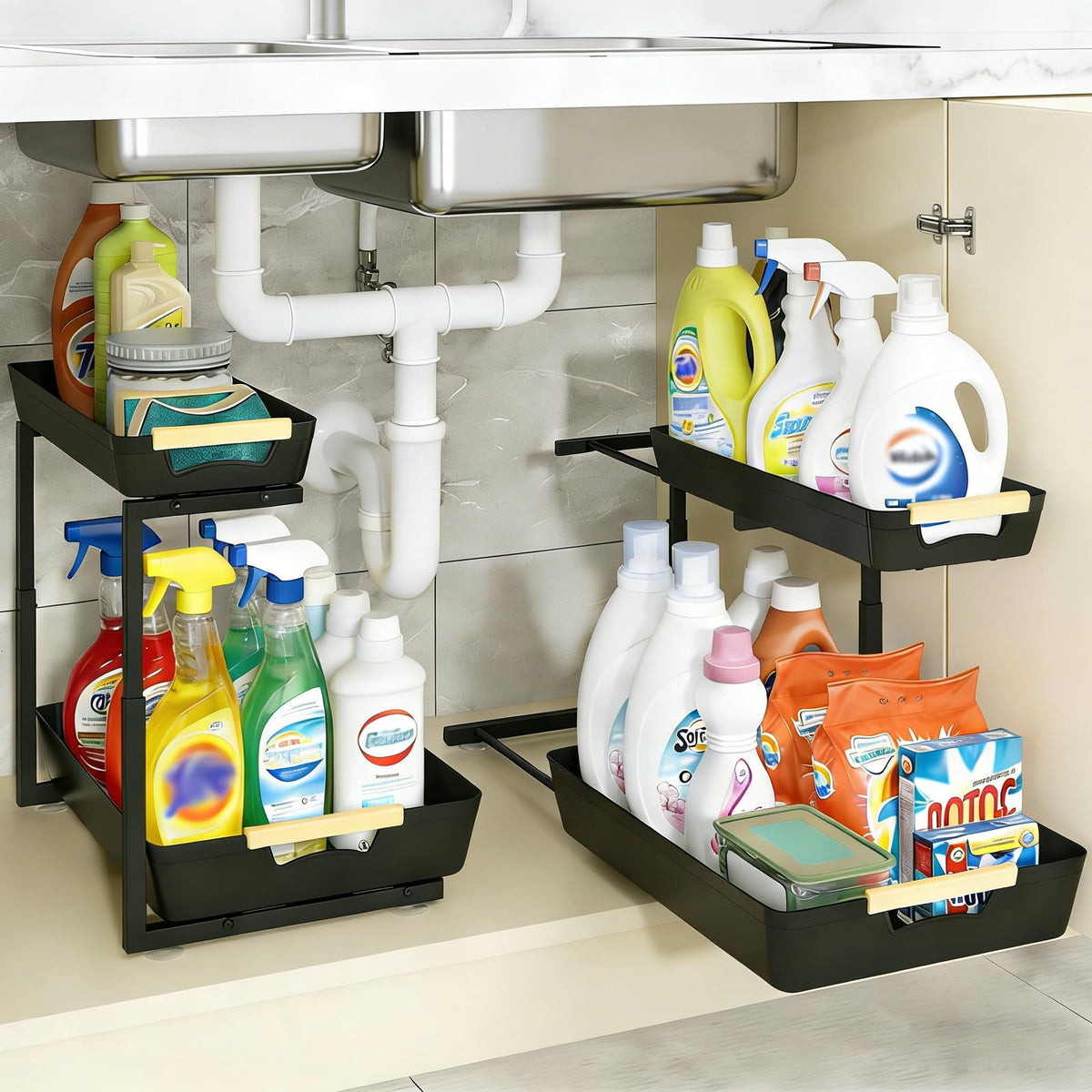 AMEDELE dos niveles deslizante bajo lavabo para acceso rápido a productos