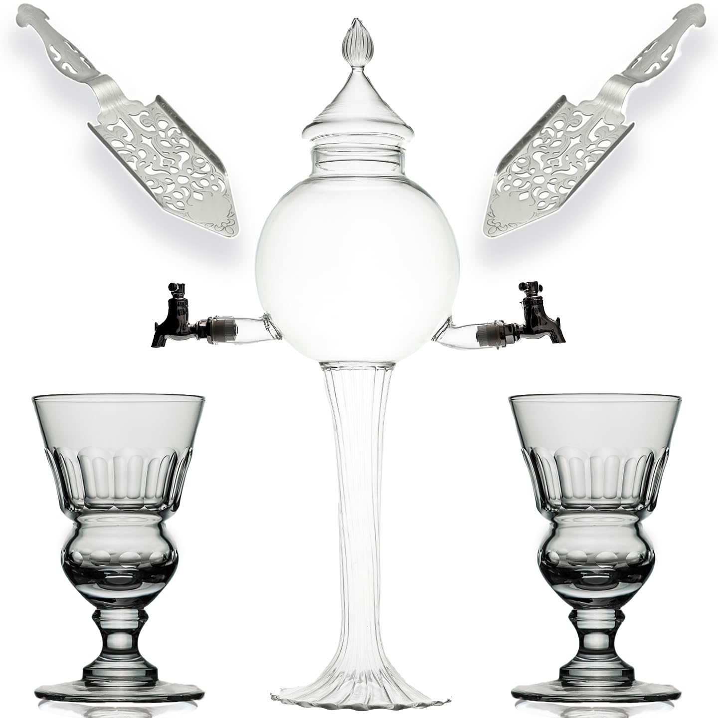 Amehla fuente de absenta de vidrio con burbujeo para una experiencia tradicional.